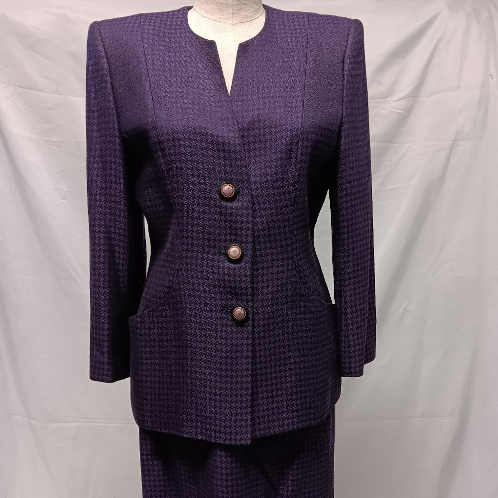 Vintage Suitables Petite Retro Jacket & Skirt Set, Black And Purple {CH}